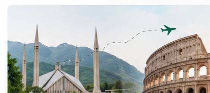 Visual journey linking Pakistani and Italian landmarks