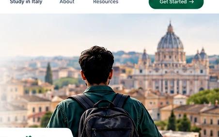 A student with a backpack overlooking a historic Italian city